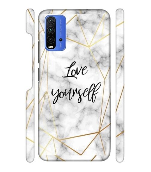 Blacky smoke with gold pattern with text love yourself Redmi 9 Power Mobile Cover