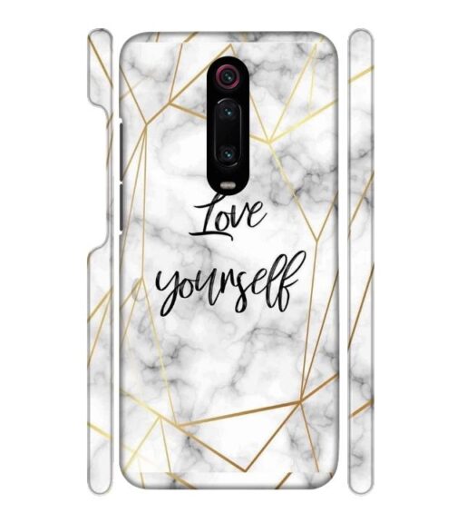 Blacky smoke with gold pattern with text love yourself Redmi K20 Pro Mobile Cover