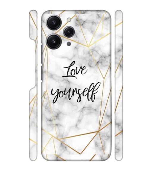 Blacky smoke with gold pattern with text love yourself Redmi 12 (5G) Mobile Cover