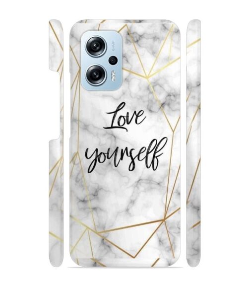 Blacky smoke with gold pattern with text love yourself Redmi K50i 5G Mobile Cover