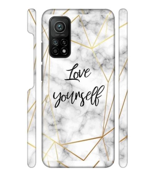 Blacky smoke with gold pattern with text love yourself Mi 10T Mobile Cover