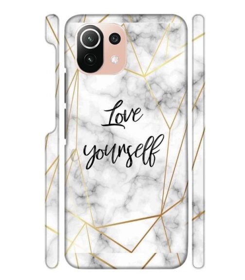 Blacky smoke with gold pattern with text love yourself Mi 11 Lite Mobile Cover