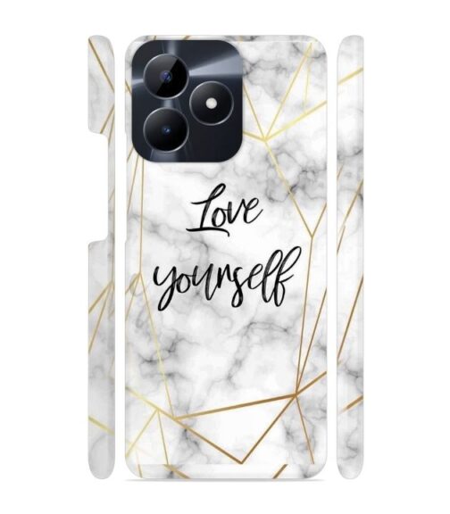 Blacky smoke with gold pattern with text love yourself Realme C53 Mobile Cover