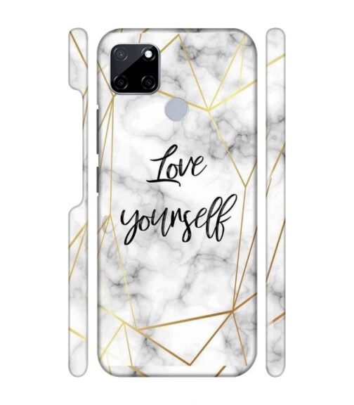 Blacky smoke with gold pattern with text love yourself Realme C21 Y Mobile Cover