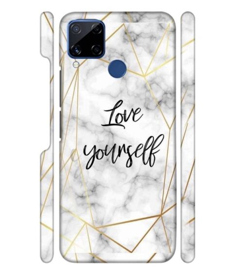 Blacky smoke with gold pattern with text love yourself Realme C15 Mobile Cover