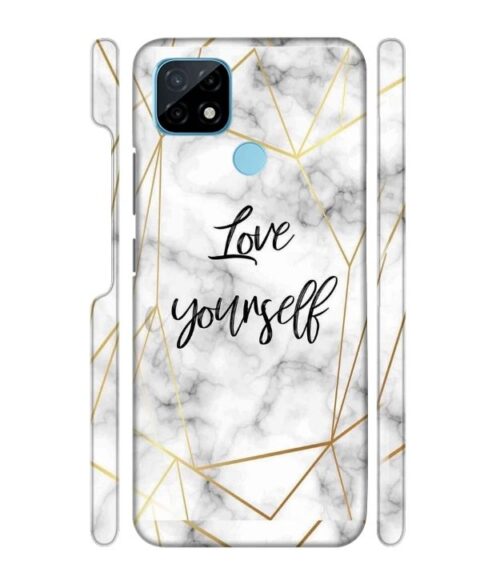 Blacky smoke with gold pattern with text love yourself Realme C21 Mobile Cover