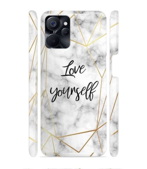 Blacky smoke with gold pattern with text love yourself Realme 9i (5G) Mobile Cover