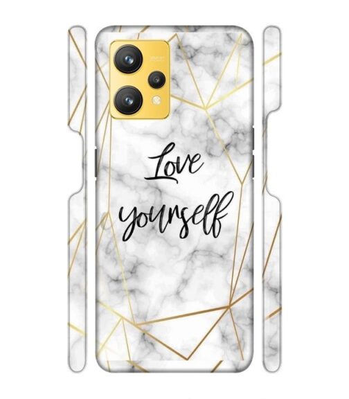 Blacky smoke with gold pattern with text love yourself Realme 9 Mobile Cover