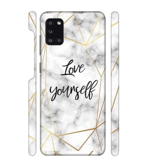 Blacky smoke with gold pattern with text love yourself Samsung Galaxy A31 Mobile Cover