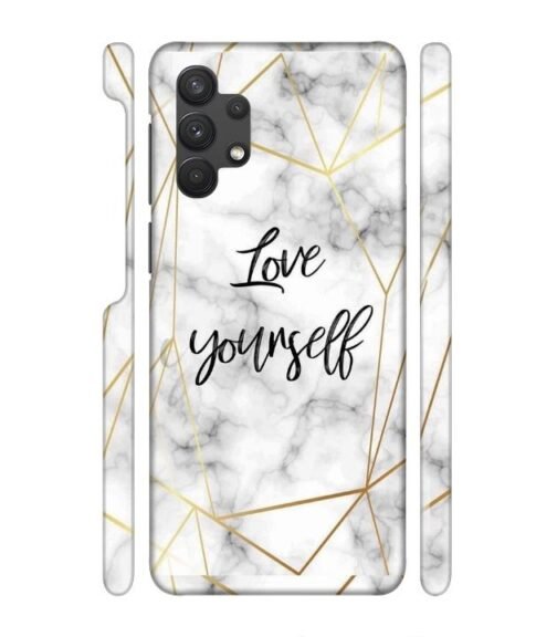 Blacky smoke with gold pattern with text love yourself Samsung Galaxy A32 Mobile Cover