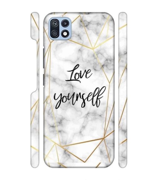 Blacky smoke with gold pattern with text love yourself Samsung Galaxy F42 (5G) Mobile Cover