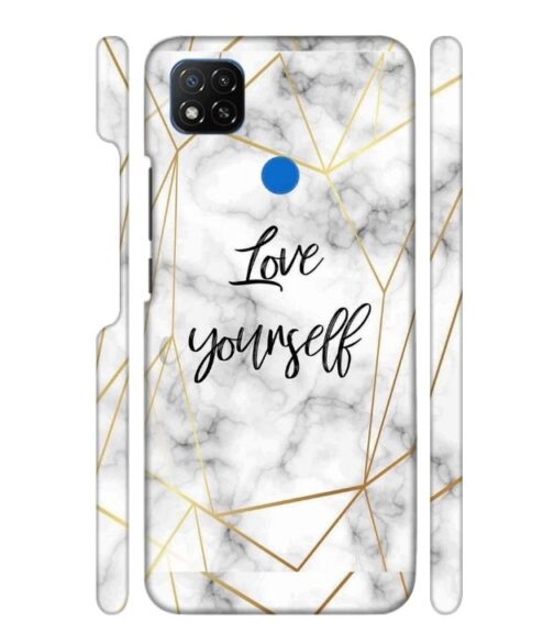 Blacky smoke with gold pattern with text love yourself POCO C31 Mobile Cover