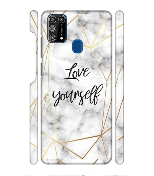 Blacky smoke with gold pattern with text love yourself Samsung Galaxy M31 Mobile Cover
