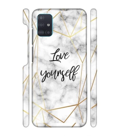 Blacky smoke with gold pattern with text love yourself Samsung Galaxy A51 Mobile Cover