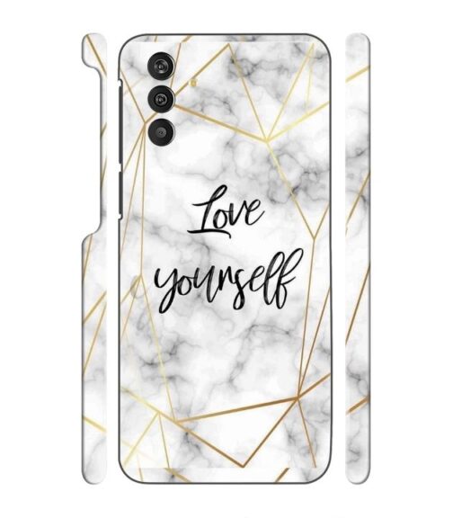 Blacky smoke with gold pattern with text love yourself Samsung Galaxy M13 4G Mobile Cover