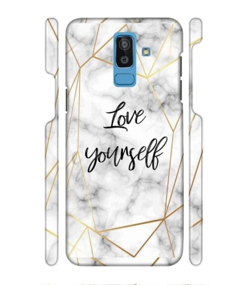 Blacky smoke with gold pattern with text love yourself Samsung Galaxy J8 Mobile Cover