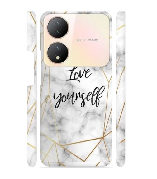 Blacky smoke with gold pattern with text love yourself Vivo Y100 (5G) Mobile Cover