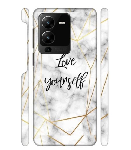 Blacky smoke with gold pattern with text love yourself Vivo Y35 Mobile Cover