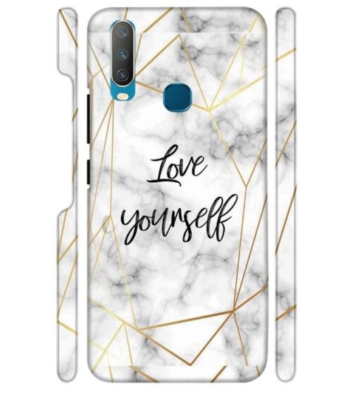 Blacky smoke with gold pattern with text love yourself Vivo Y15 Mobile Cover