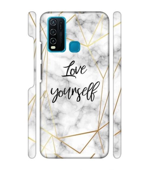 Blacky smoke with gold pattern with text love yourself Vivo Y30 Mobile Cover
