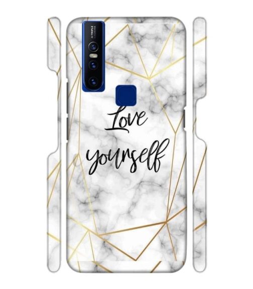 Blacky smoke with gold pattern with text love yourself Vivo V15 Mobile Cover