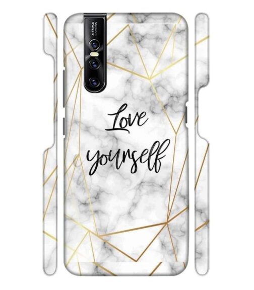 Blacky smoke with gold pattern with text love yourself Vivo V15 Pro Mobile Cover