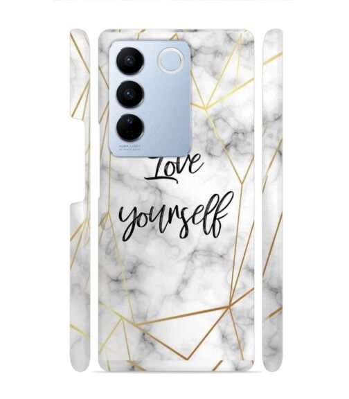 Blacky smoke with gold pattern with text love yourself Vivo V27 5G Mobile Cover