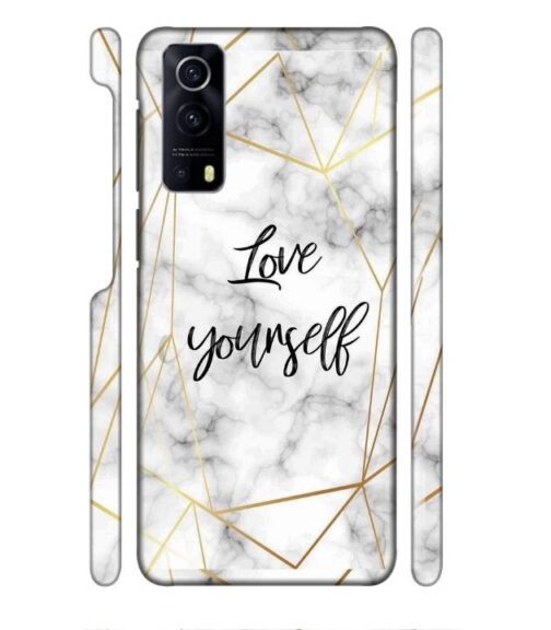 Blacky smoke with gold pattern with text love yourself iQOO Z3 Mobile Cover
