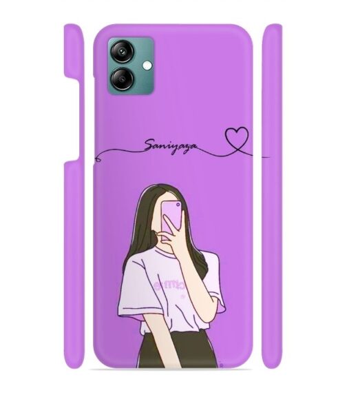 Girl gives mirror selfie pose with Customize Text Samsung Galaxy A04 Mobile Cover