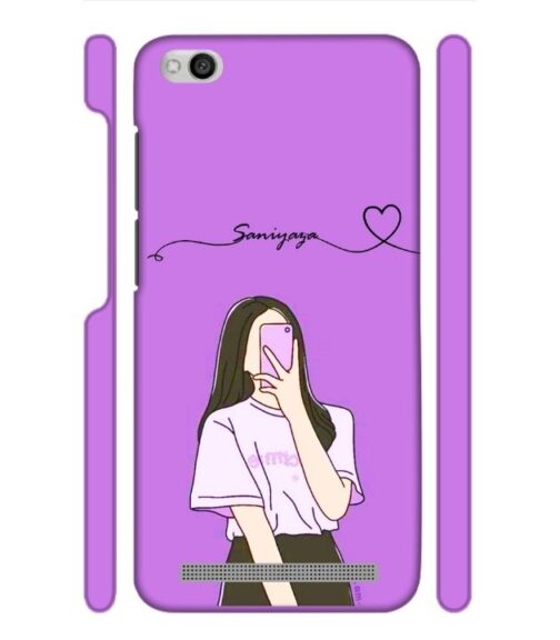 Girl gives mirror selfie pose with Customize Text Redmi 5A Mobile Cover