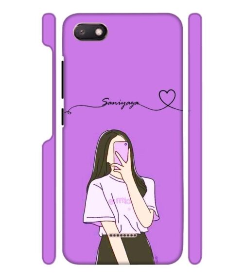 Girl gives mirror selfie pose with Customize Text Redmi 6 A Mobile Cover