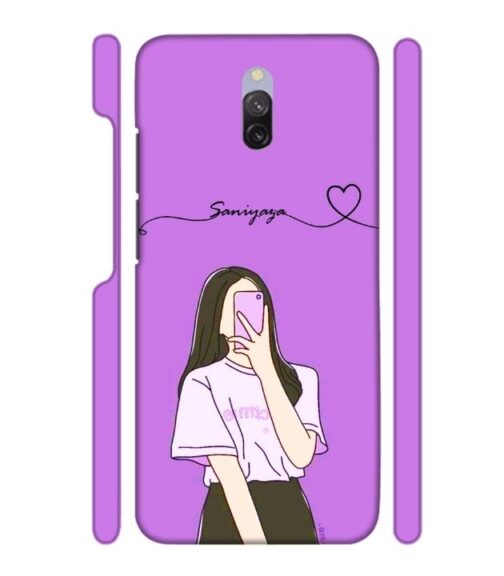 Girl gives mirror selfie pose with Customize Text Redmi 8A Dual Mobile Cover