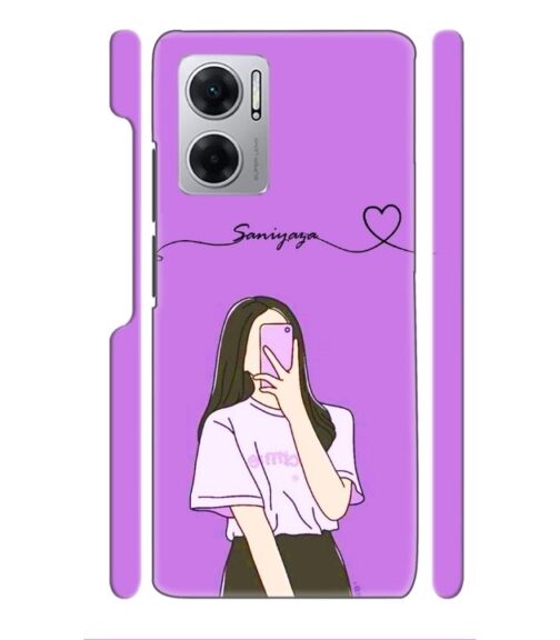 Girl gives mirror selfie pose with Customize Text Redmi 11 Prime (5G) Mobile Cover