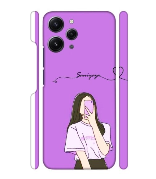 Girl gives mirror selfie pose with Customize Text Redmi 12 (5G) Mobile Cover