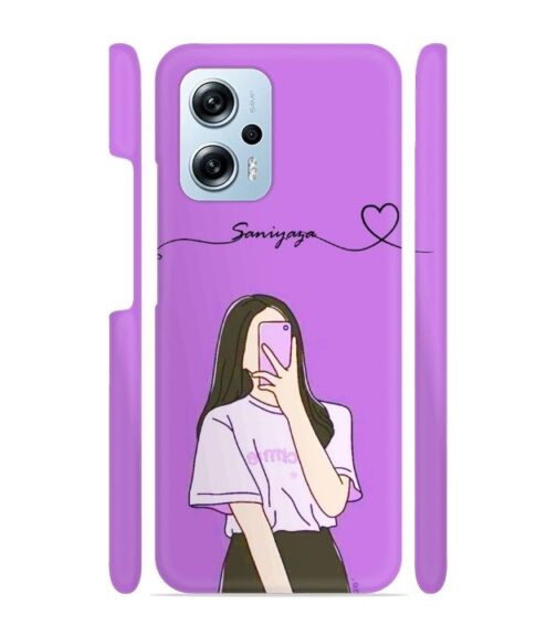 Girl gives mirror selfie pose with Customize Text Redmi K50i 5G Mobile Cover