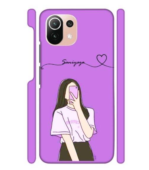 Girl gives mirror selfie pose with Customize Text Mi 11 Lite Mobile Cover