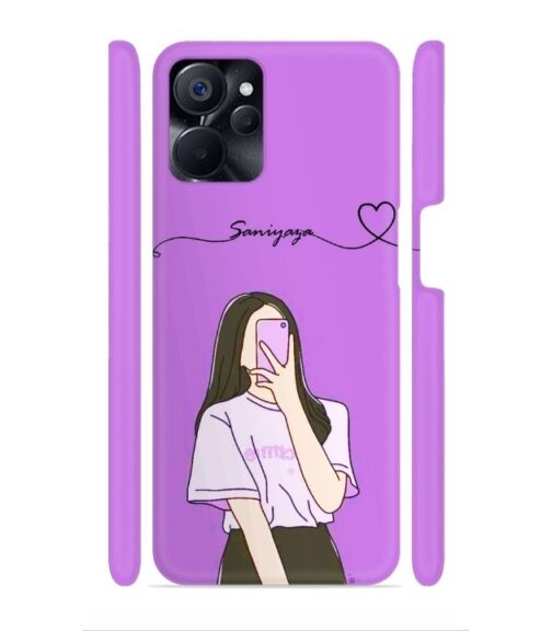 Girl gives mirror selfie pose with Customize Text Realme 9i (5G) Mobile Cover
