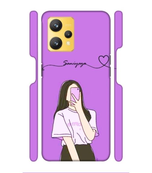 Girl gives mirror selfie pose with Customize Text Realme 9 Mobile Cover