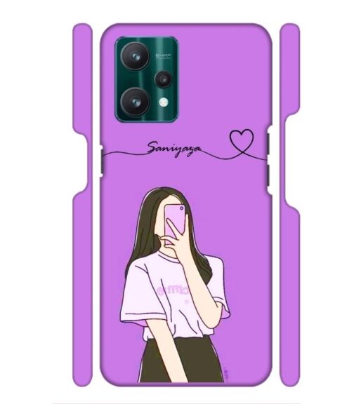 Girl gives mirror selfie pose with Customize Text Realme 9 Pro Mobile Cover