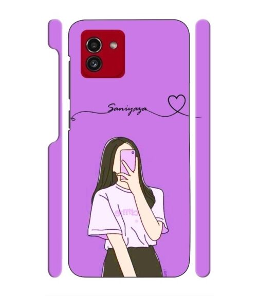 Girl gives mirror selfie pose with Customize Text Samsung Galaxy A03 Mobile Cover