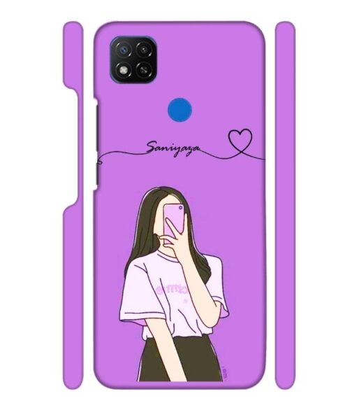 Girl gives mirror selfie pose with Customize Text POCO C31 Mobile Cover