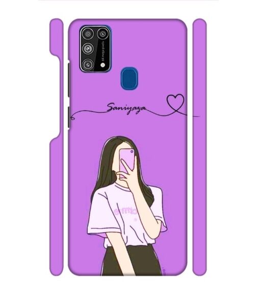 Girl gives mirror selfie pose with Customize Text Samsung Galaxy M31 Mobile Cover
