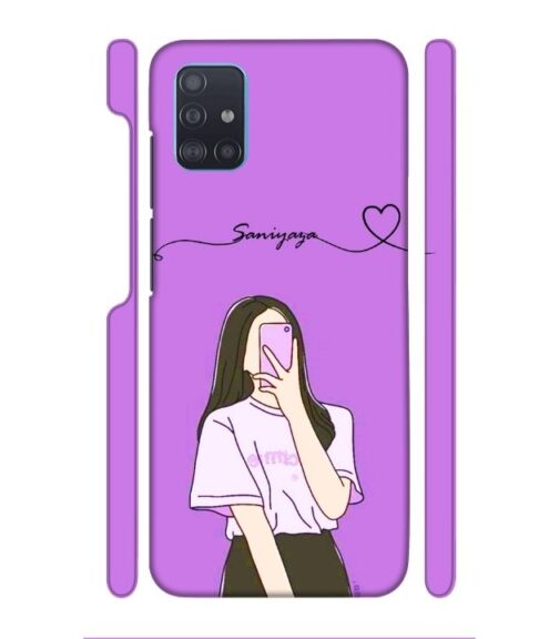 Girl gives mirror selfie pose with Customize Text Samsung Galaxy A51 Mobile Cover