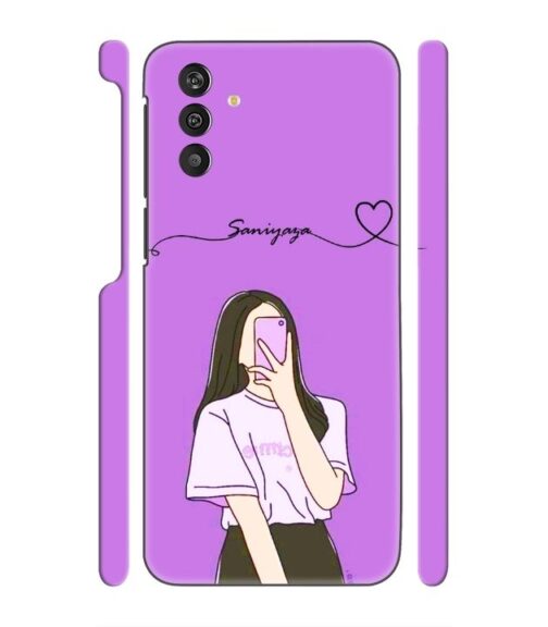Girl gives mirror selfie pose with Customize Text Samsung Galaxy M13 4G Mobile Cover