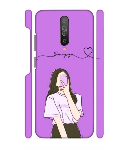 Girl gives mirror selfie pose with Customize Text Poco X2 Mobile Cover