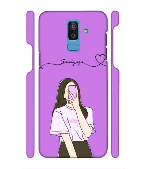 Girl gives mirror selfie pose with Customize Text Samsung Galaxy J8 Mobile Cover