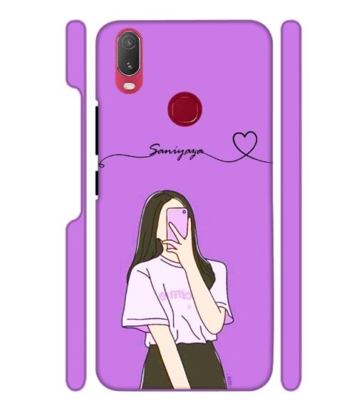 Girl gives mirror selfie pose with Customize Text Vivo Y95 Mobile Cover