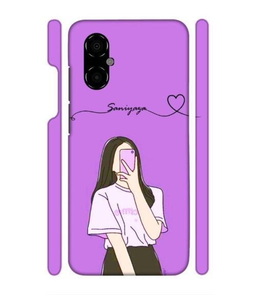 Girl gives mirror selfie pose with Customize Text Poco M5 5G Mobile Cover