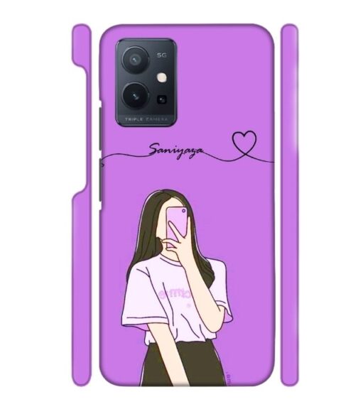 Girl gives mirror selfie pose with Customize Text Vivo Y75 (5G) Mobile Cover
