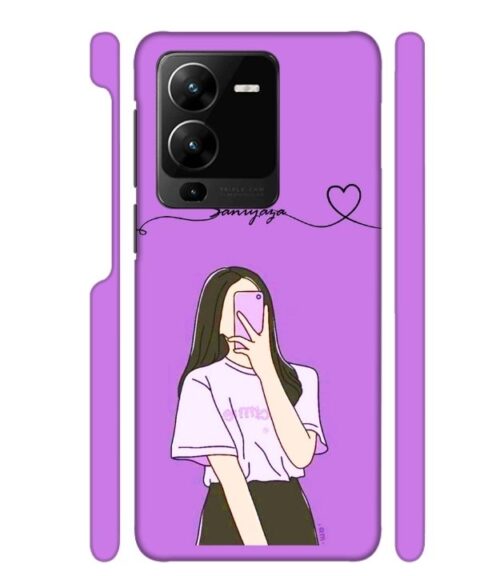 Girl gives mirror selfie pose with Customize Text Vivo Y35 Mobile Cover